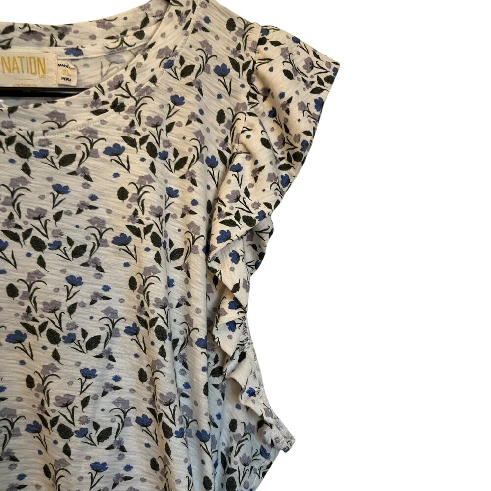 Nation LTD Paulette Top Cottage Floral Flutter Sleeveless Ruffle White Size XL - Picture 4 of 7
